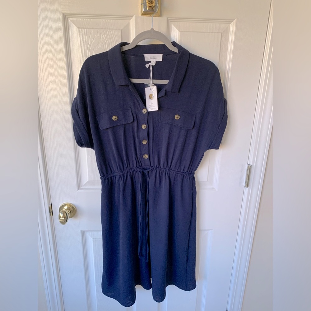 FINAL PRICE NWT Lucky Brand Blue Dress: Buttons, Pockets, Elastic Waist M Youth